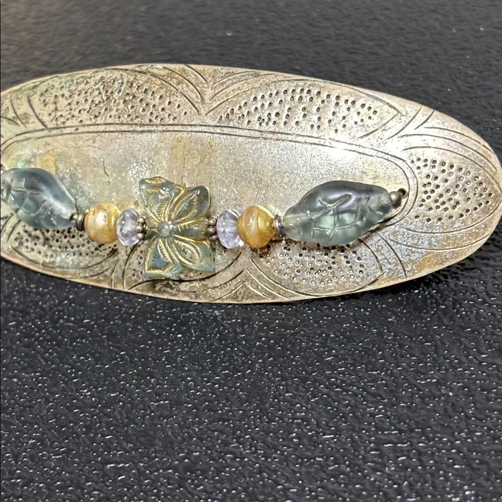 Vintage France Butterfly Southwestern Etched Silver Tone Hair Clip
